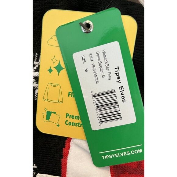 TIPSY ELVES Ladies Medium Beer Pong Drinking Game Sweater Hook Loop Balls NWT - Picture 4 of 6